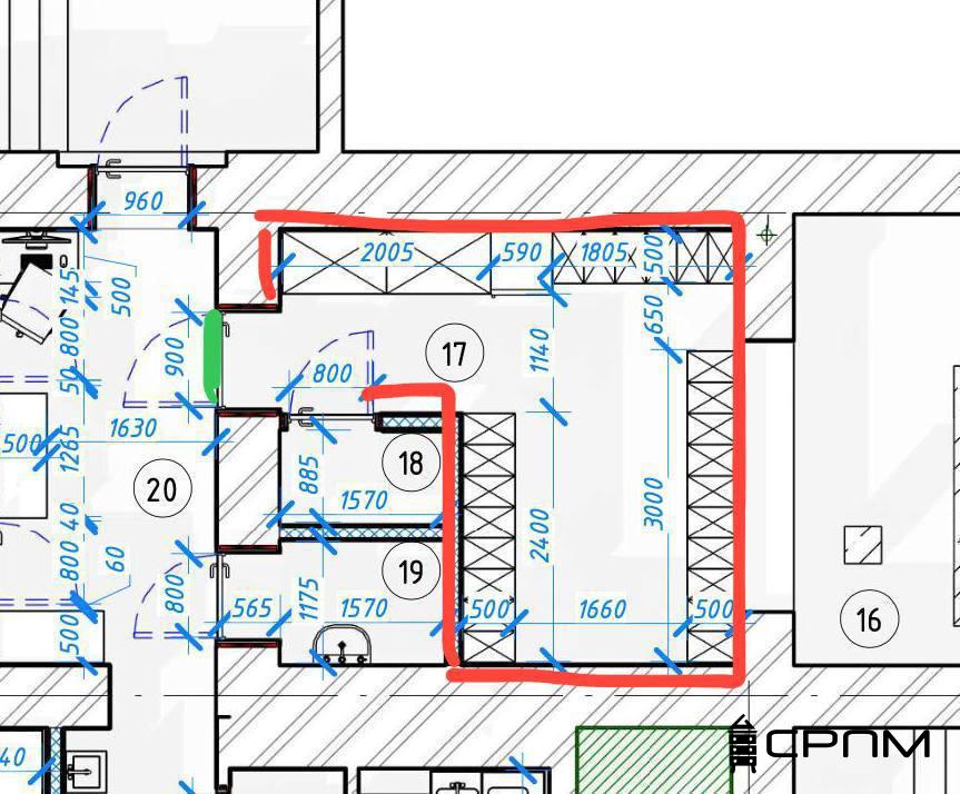 obmirnyi-plan-kvartyry-pid-shafu Заміри стін приміщення на архітектурному плані квартири для вбудовування гардеробної шафи